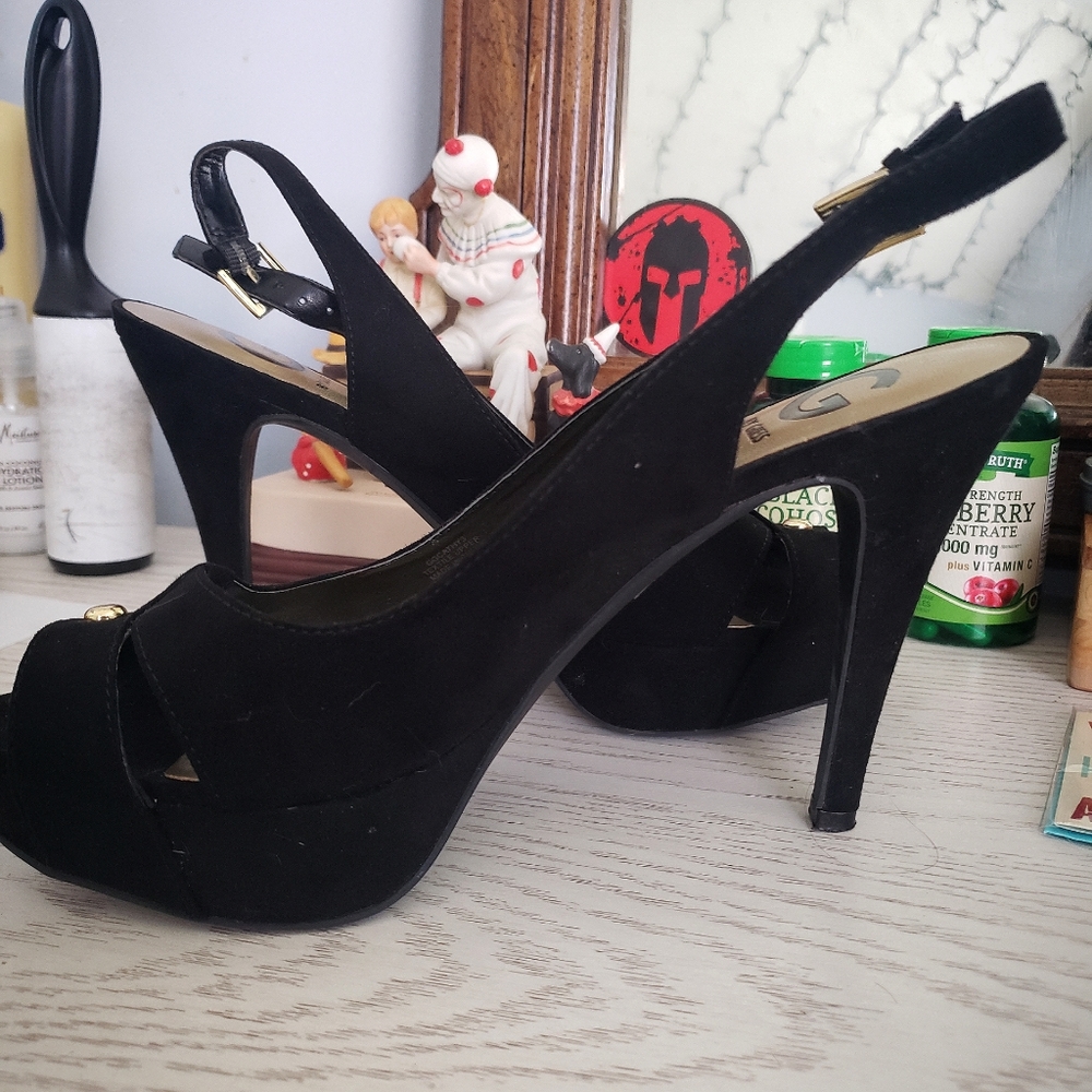 G by Guess Black Velvet Slingback Stiletto Heels
